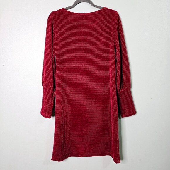 NWT Chenault Women's XL Burgundy Maroon Ox Blood Ribbed Velvet Long Sleeve Dress - Picture 2 of 6